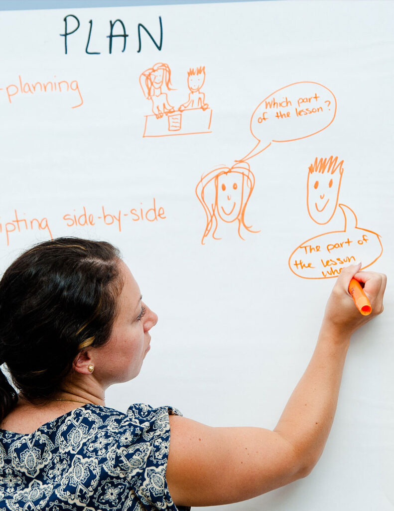 woman drawing on whiteboard